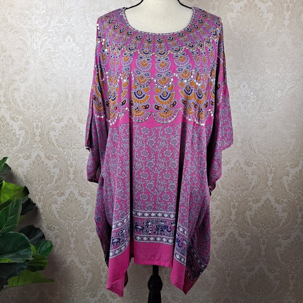 Jungle Girl One Size Swimsuit Cover Up Pink Gray Orange Sequin Embellished NWT